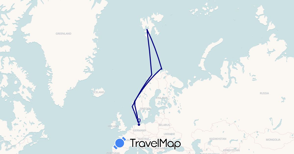 TravelMap itinerary: driving in Germany, Norway, Svalbard and Jan Mayen (Europe)